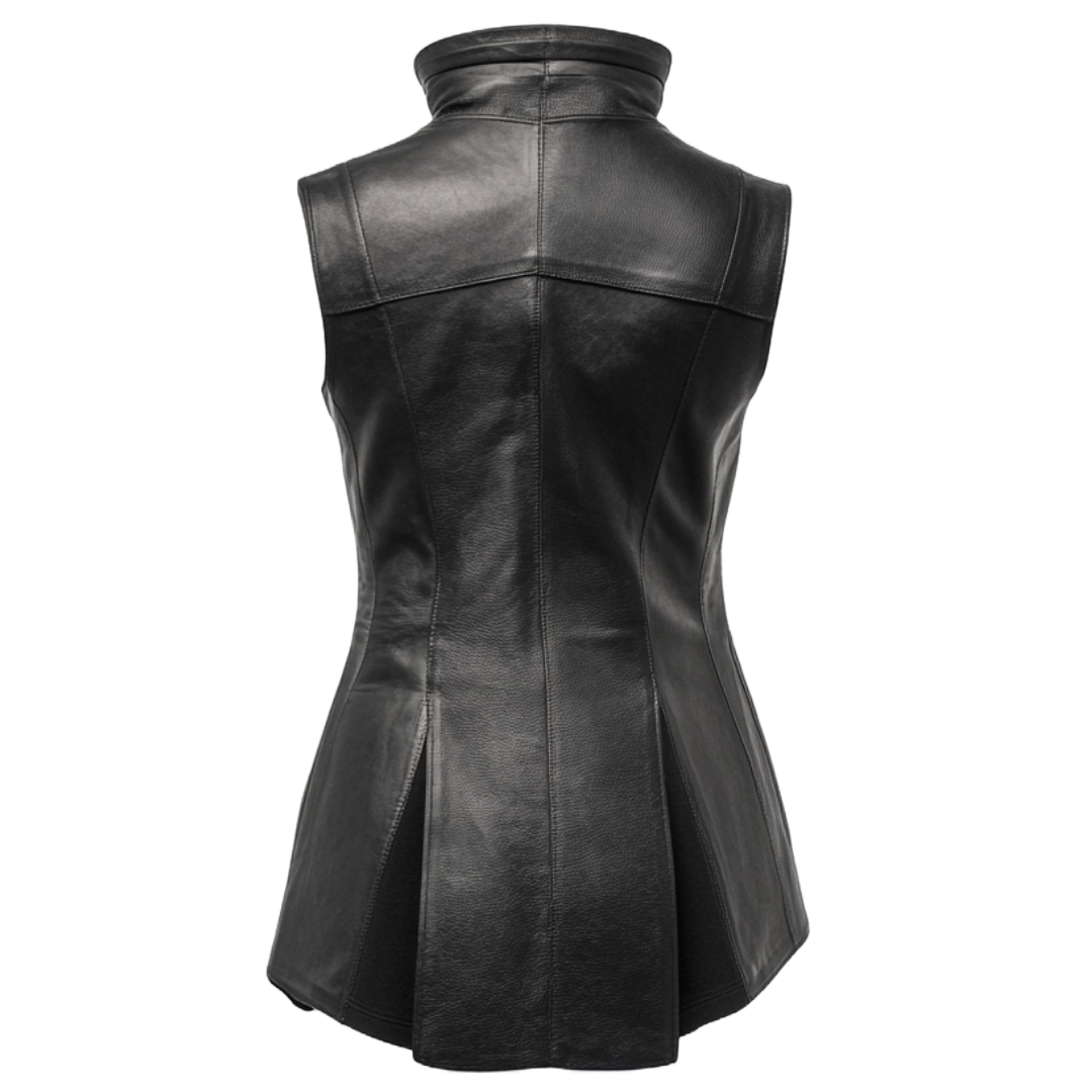 Sleek Women's Genuine Leather Vest with High Collar