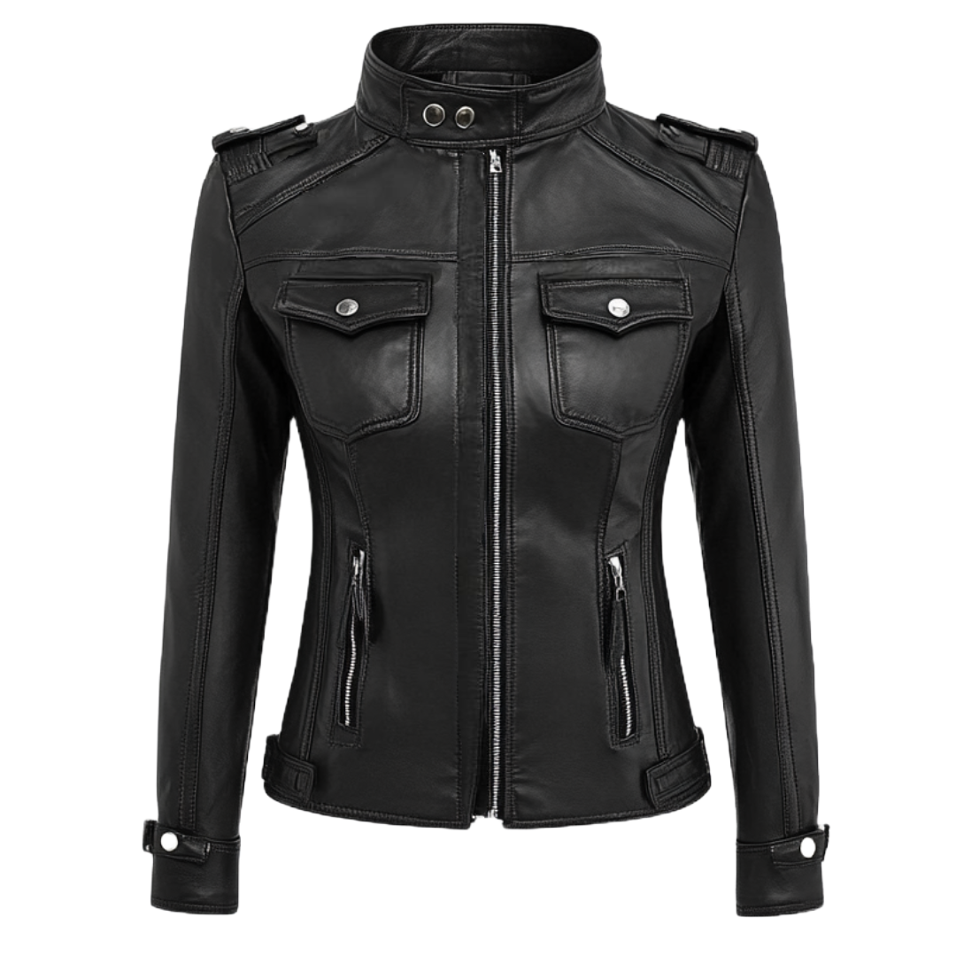 Women's Genuine Leather Military Style Jacket