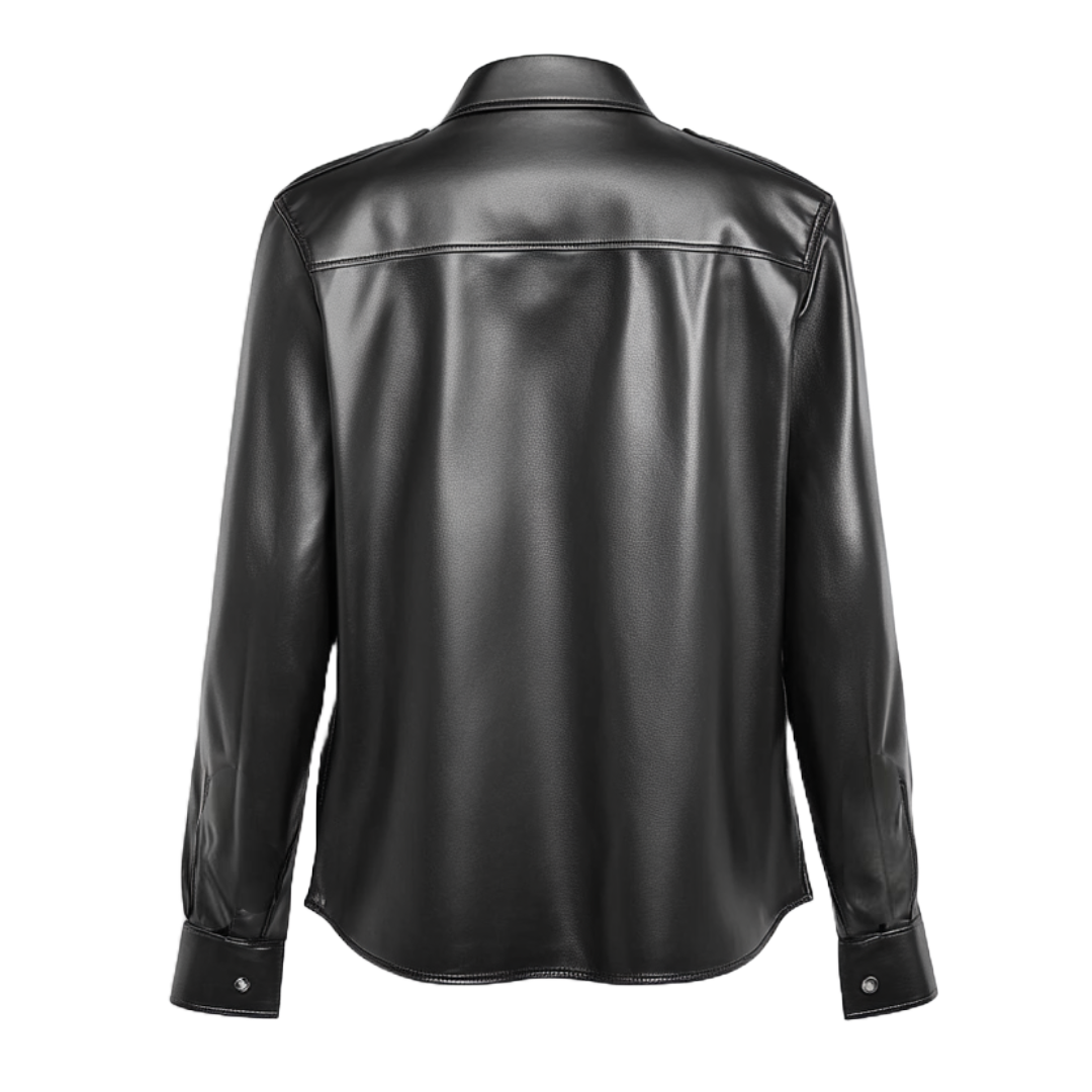 Sleek Women's Black Leather Shirt Jacket