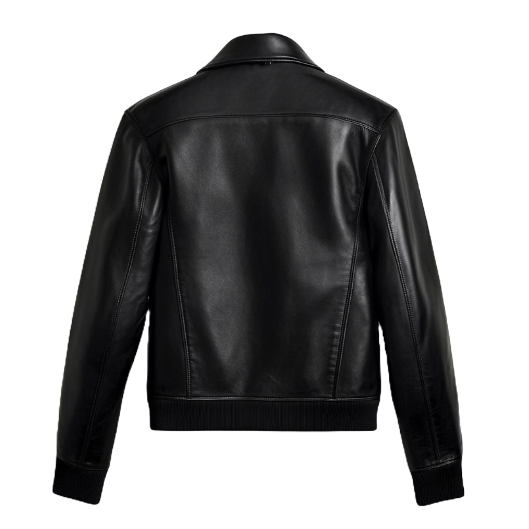 Women's Classic Black Real Leather Bomber Jacket