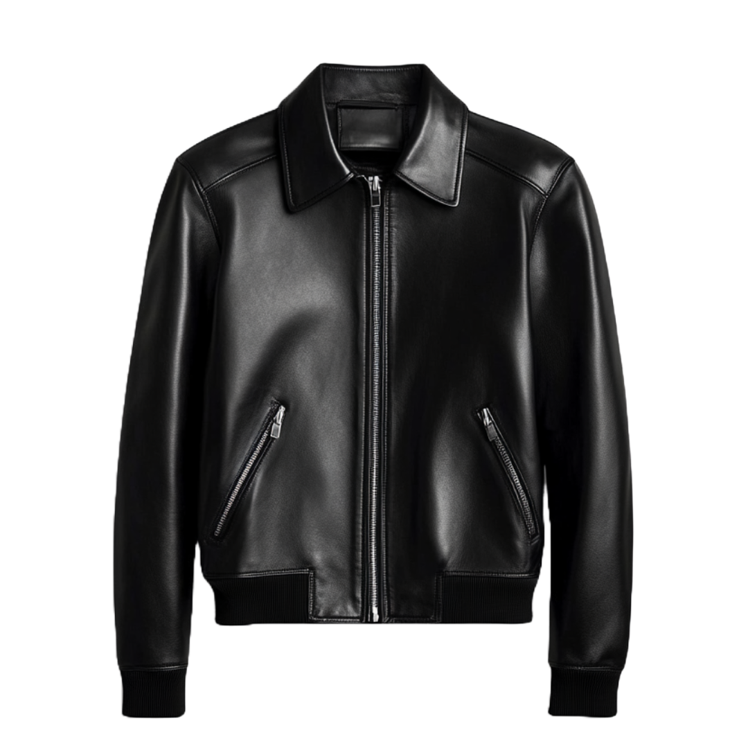 Women's Classic Black Real Leather Bomber Jacket