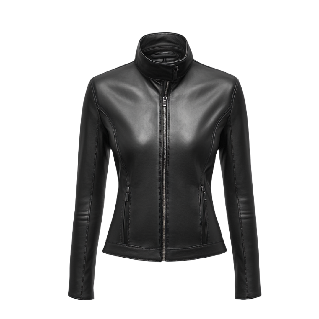 Women's Real Leather Slim Fit Jacket – Sleek Black Design