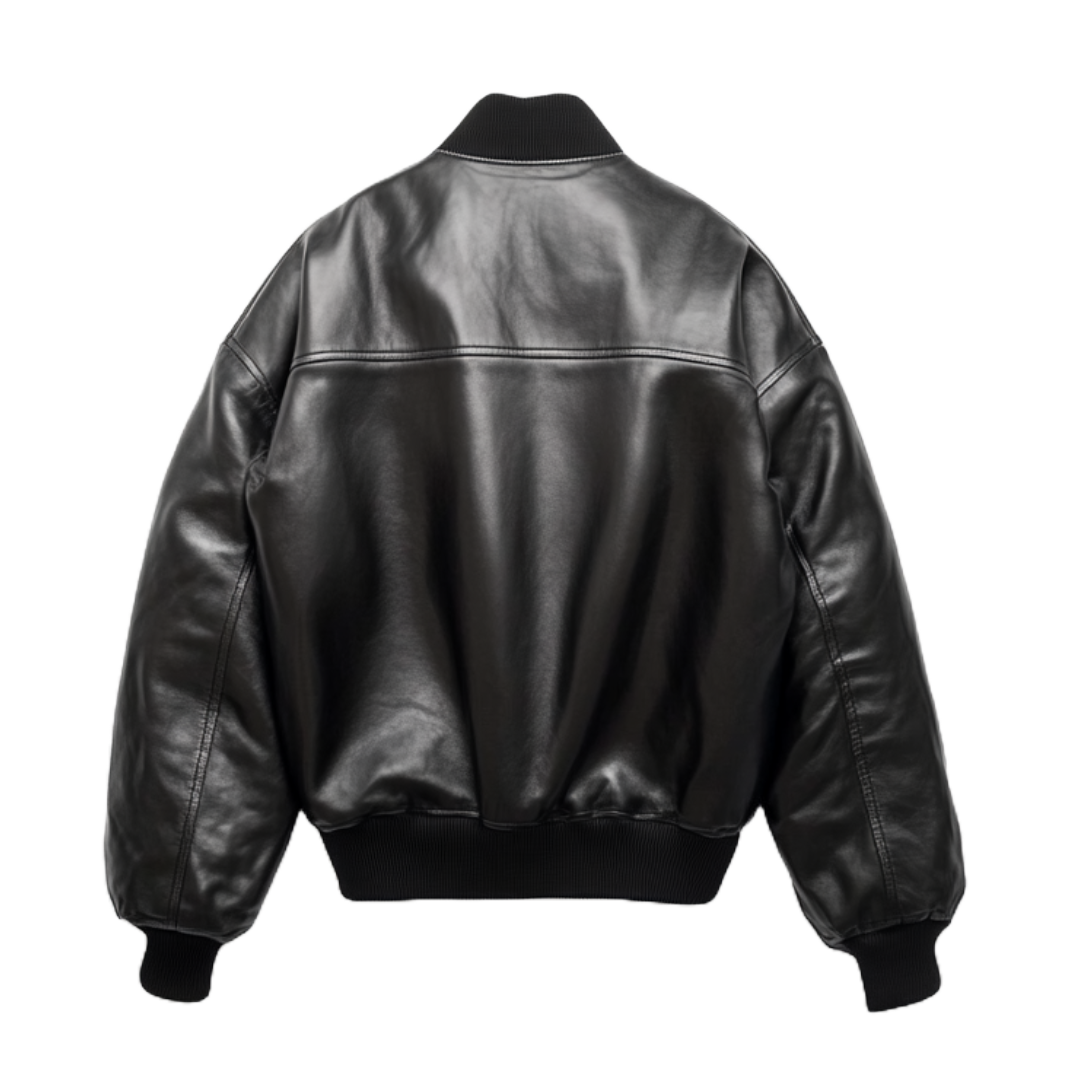 Women's Classic Black Leather Bomber Jacket