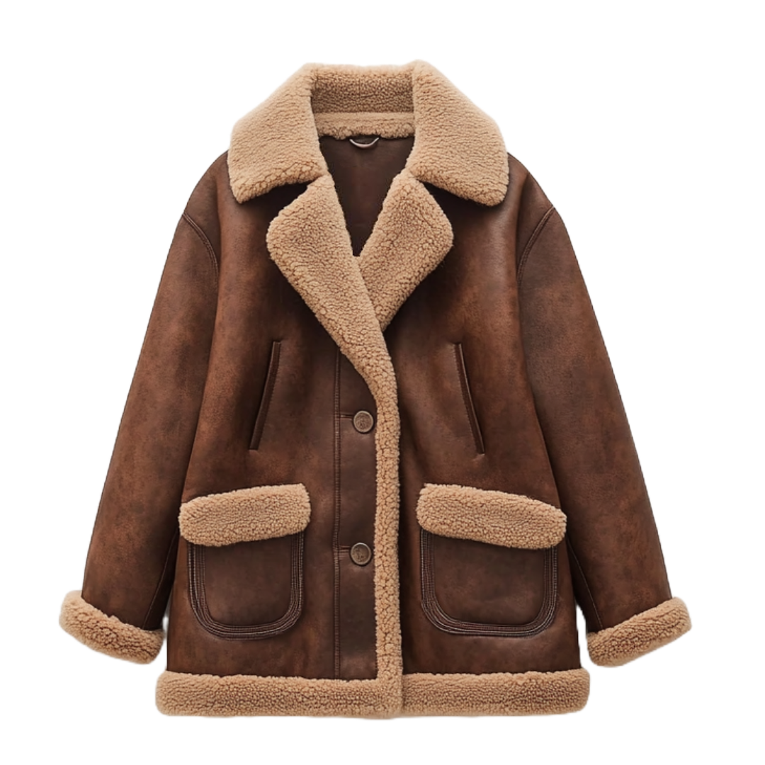 Women's Real Leather Shearling-Lined Jacket - Cozy and Stylish Winter Essential