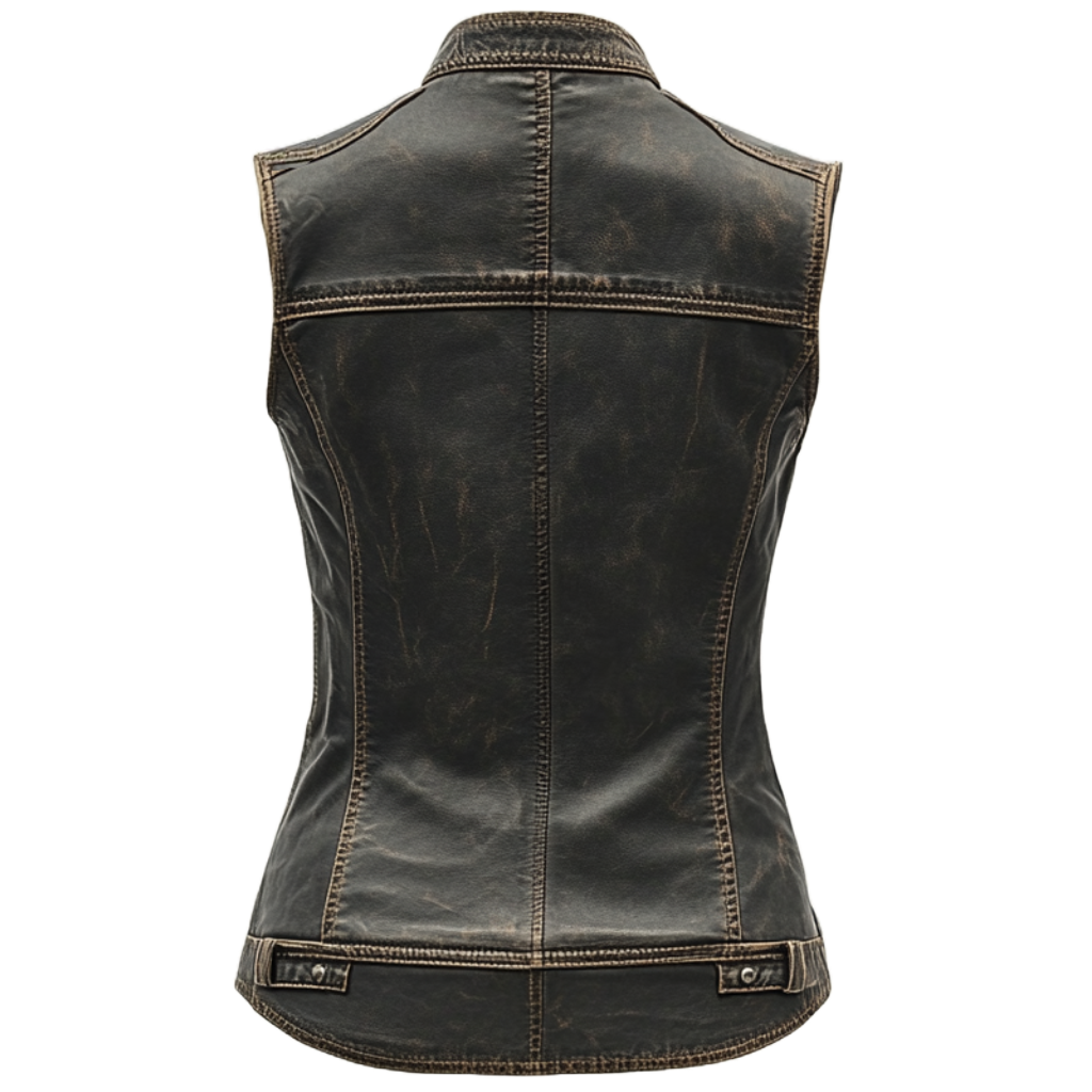 Vintage-Inspired Women's Distressed Black Leather Vest