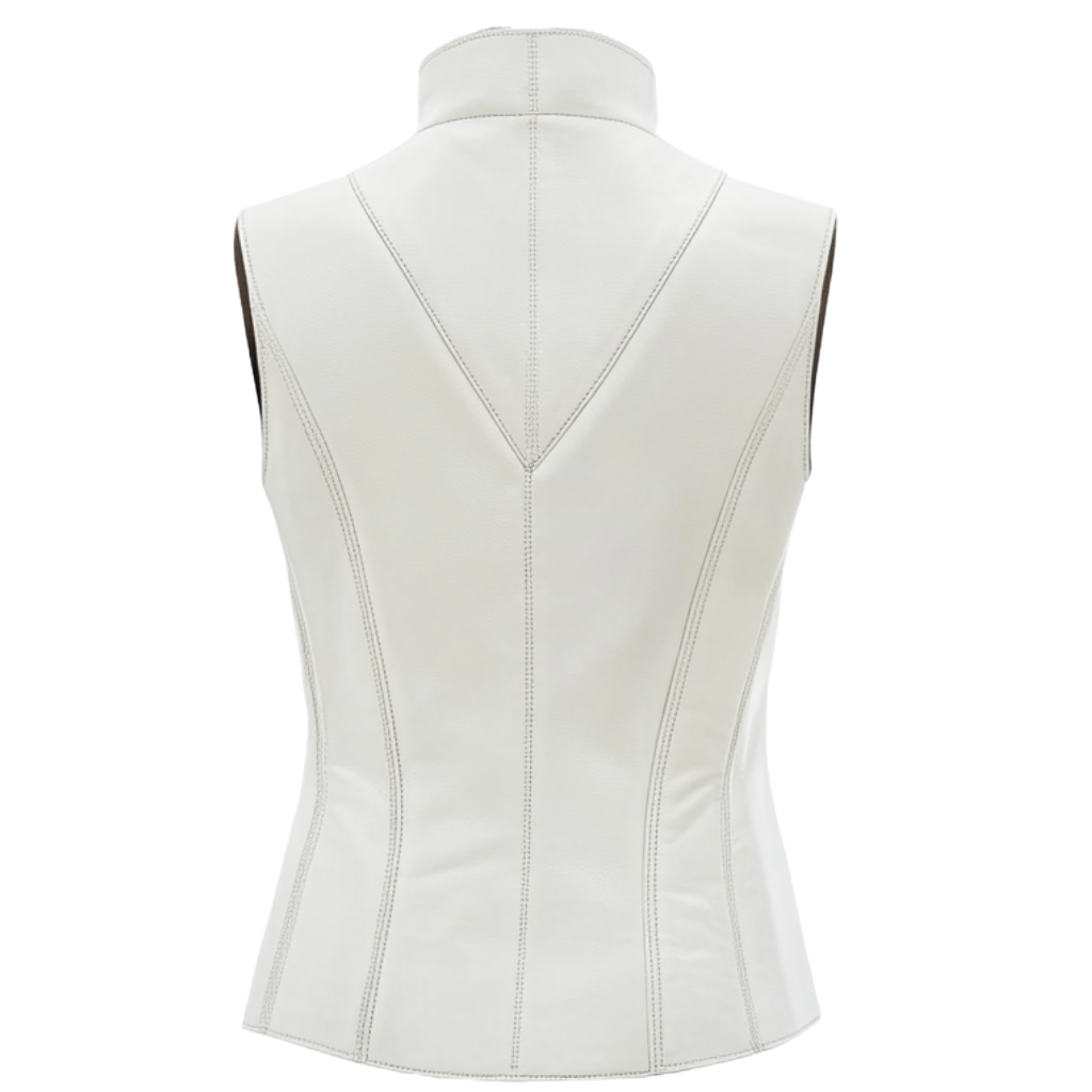 Women's Sleek White Leather Vest with High Collar