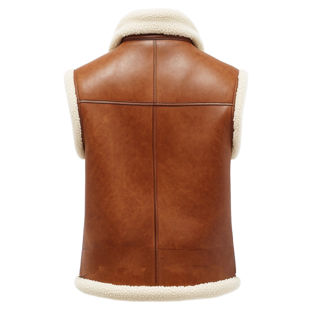 Luxurious Women’s Tan Leather Vest with Shearling Trim