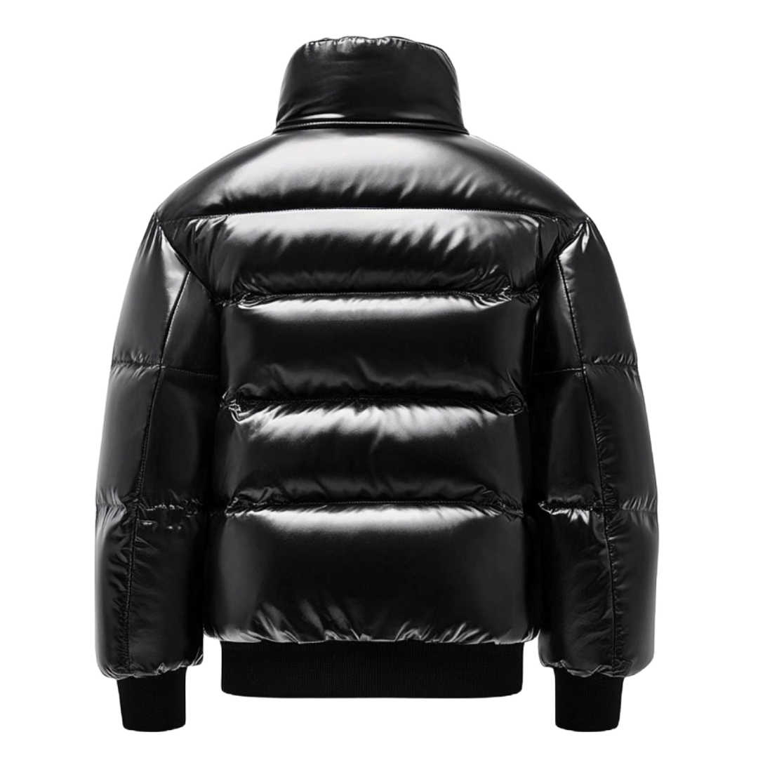 Men's Shiny Black Puffer Leather Jacket