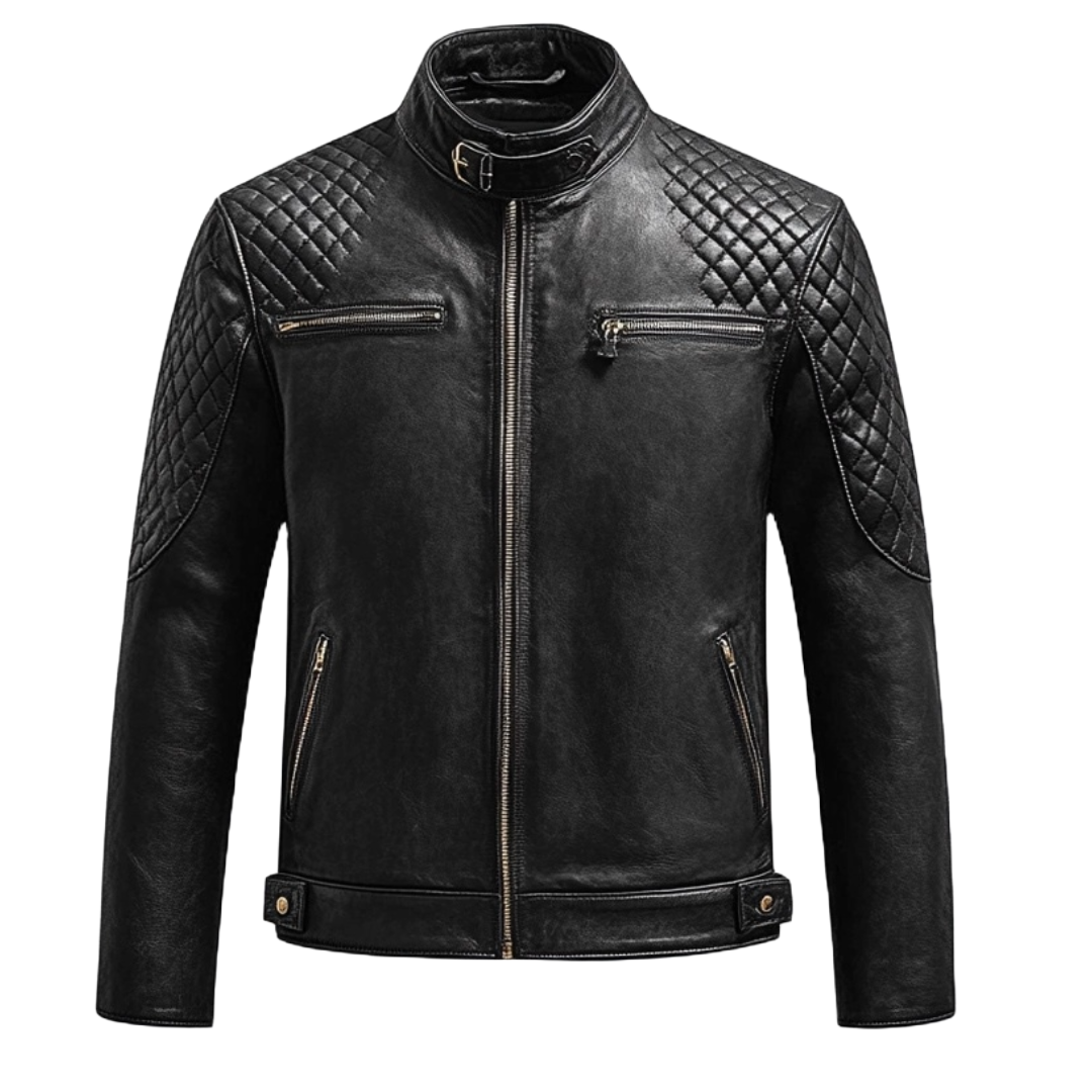 Men's Quilted Black Leather Jacket