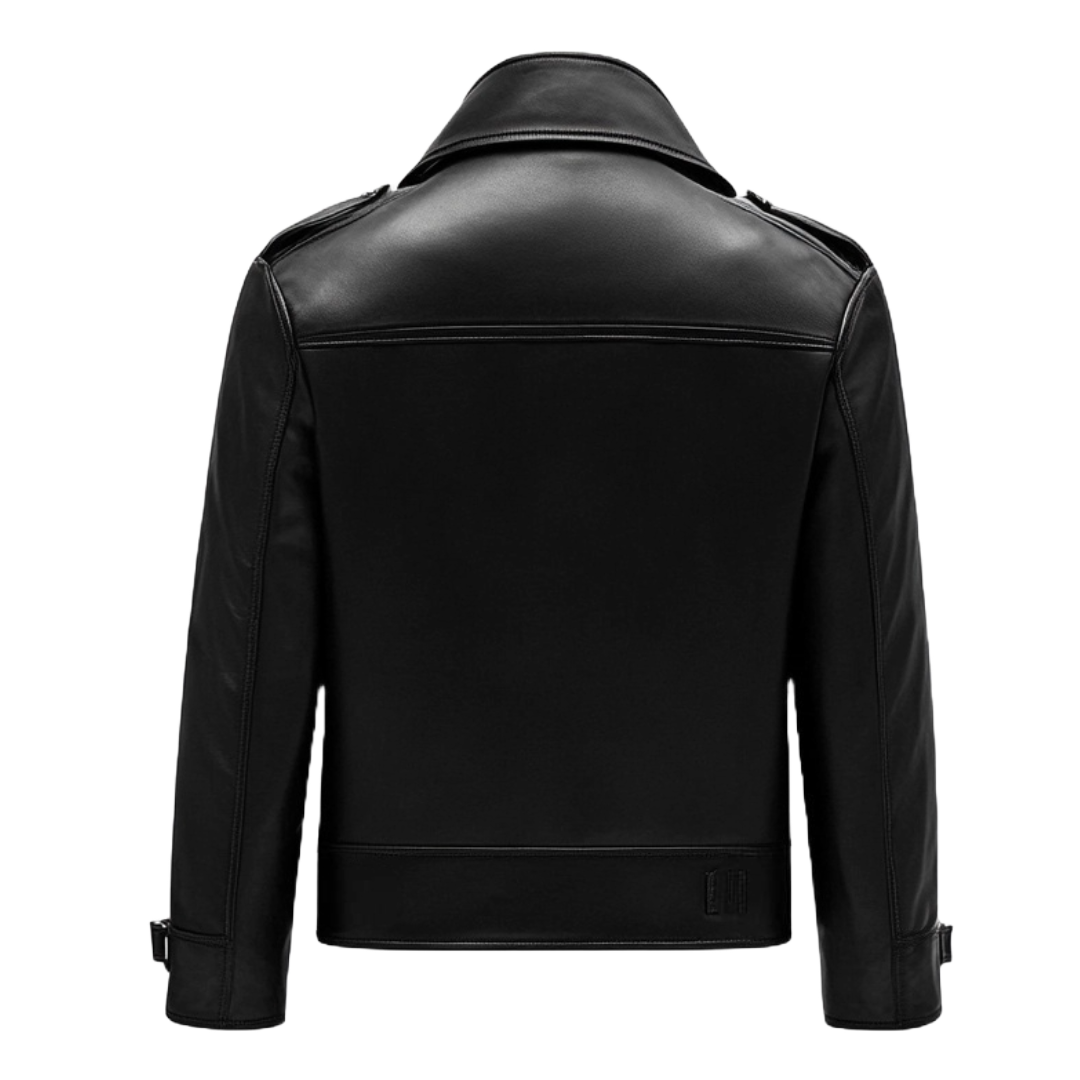 Men's Black Quilted Shoulder Leather Moto Jacket