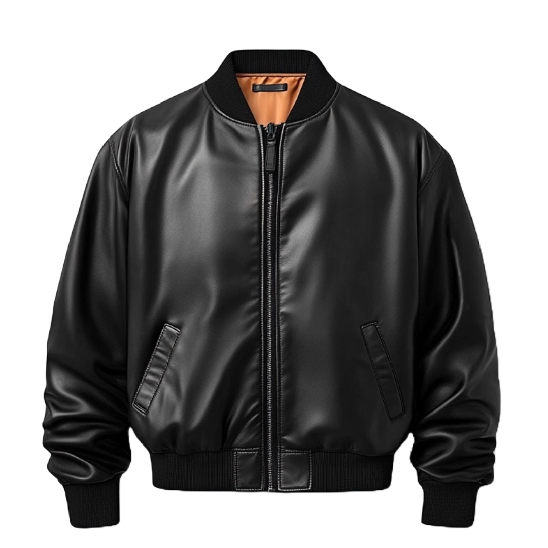 Men’s Classic Black Bomber Leather Jacket