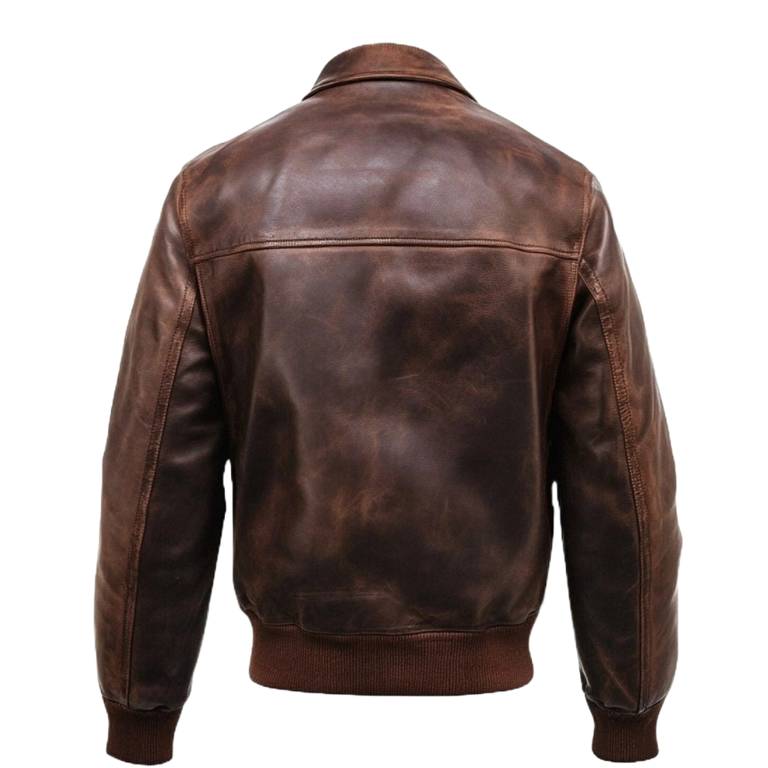 Men's Classic Brown Distressed Leather Bomber Jacket