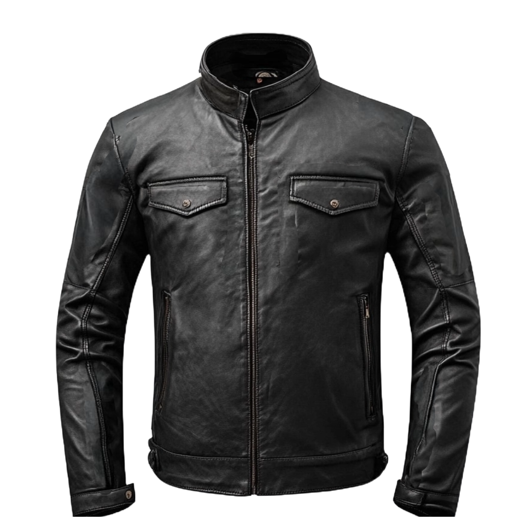 Men’s Classic Black Leather Biker Jacket