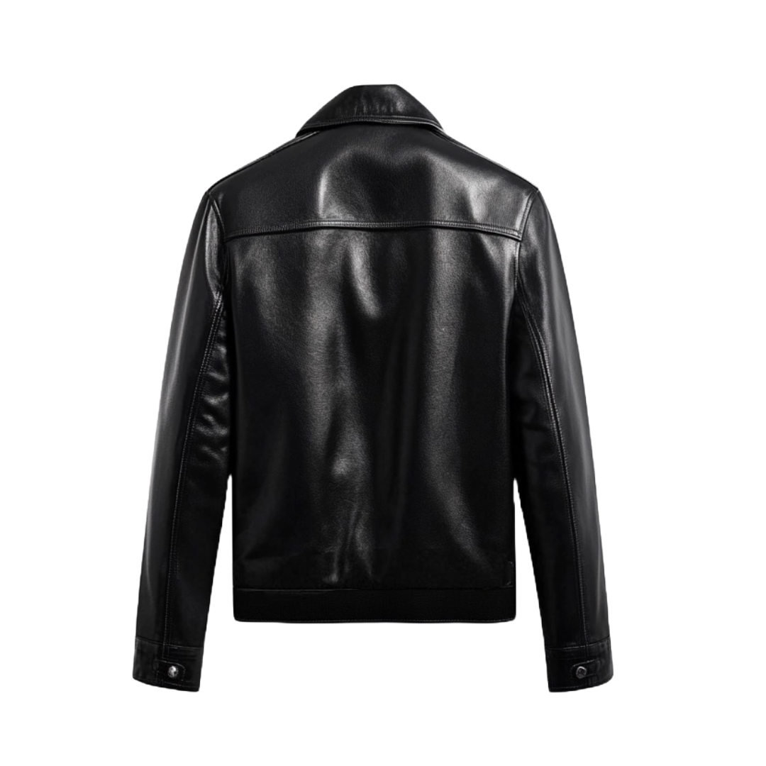 Men's Black Leather Trucker Jacket