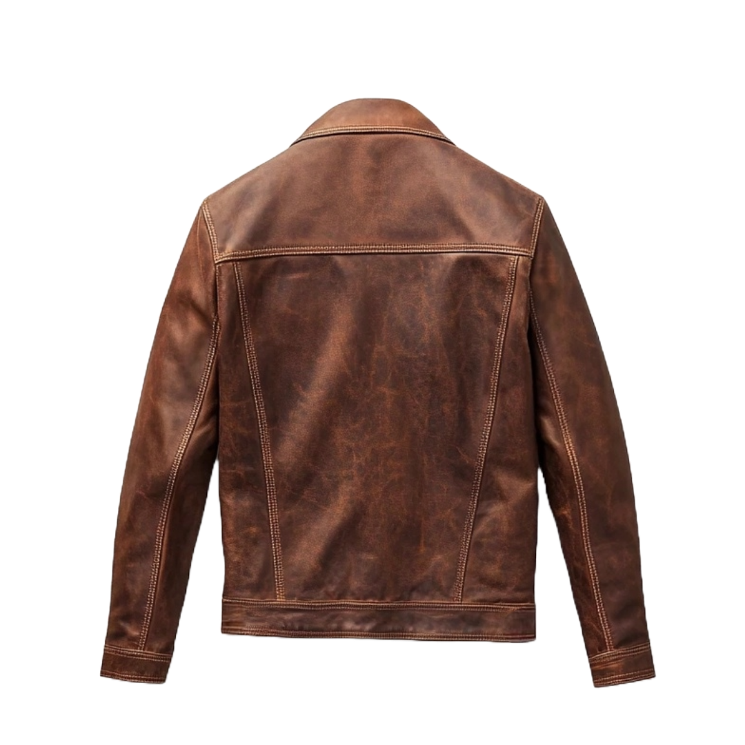 Men’s Vintage Brown Leather Trucker Jacket