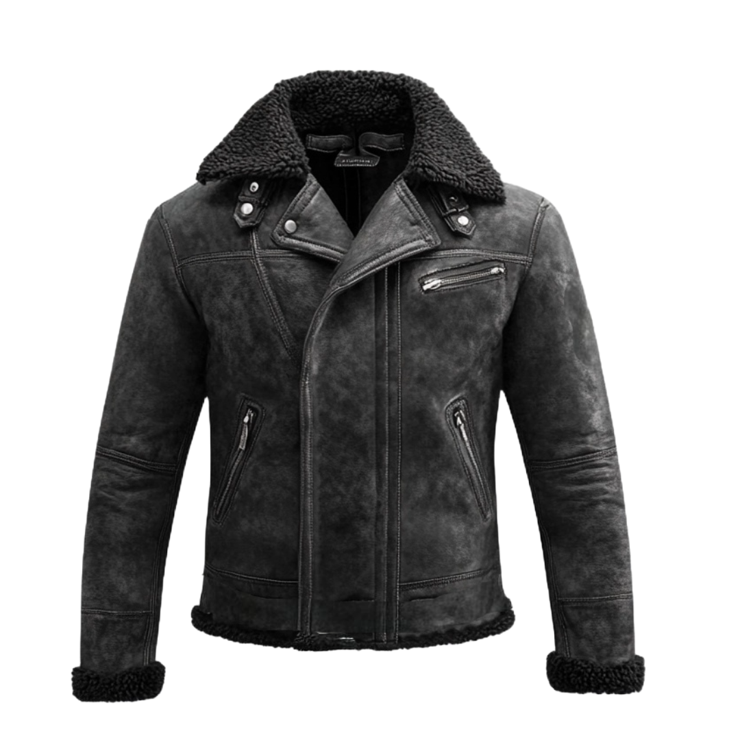 Men's Black Shearling Lined Leather Jacket