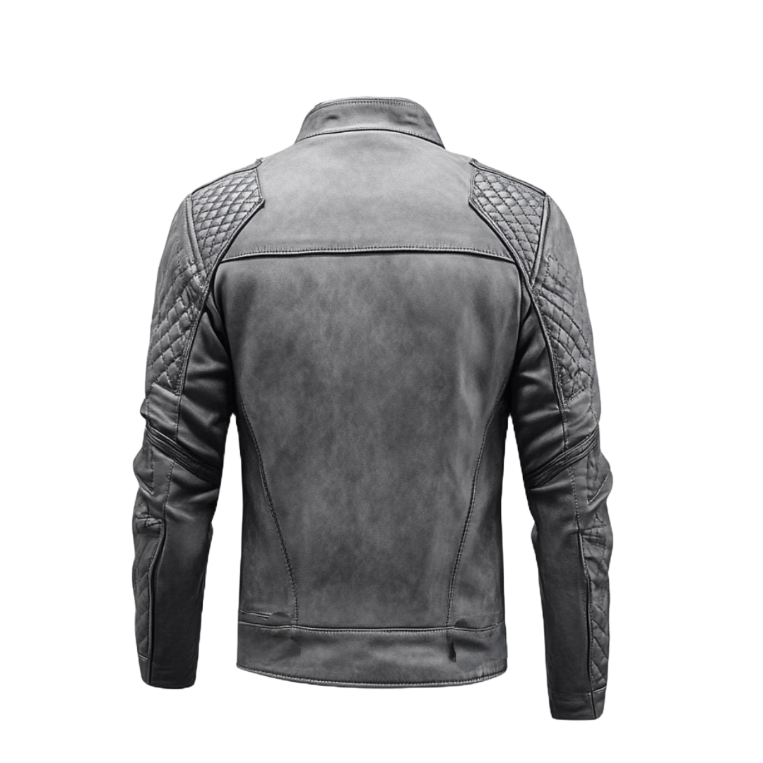 Vintage Gray Leather Biker Jacket for Men