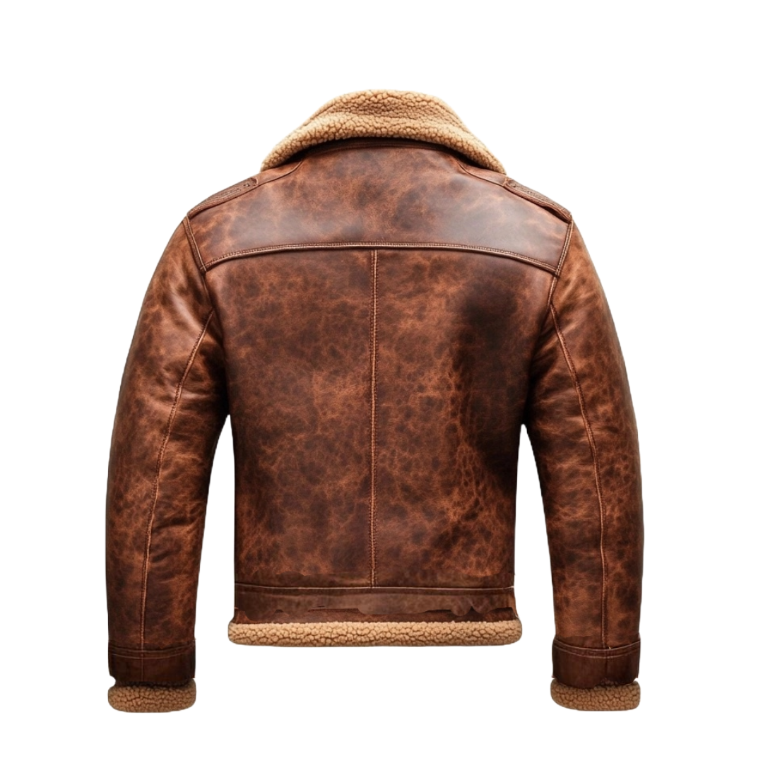 Vintage Brown Shearling Collar Leather Jacket for Men