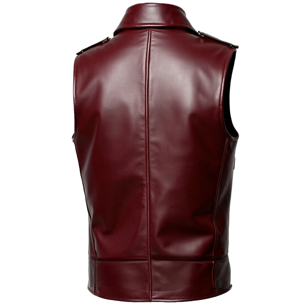 Men's Burgundy Leather Biker Vest