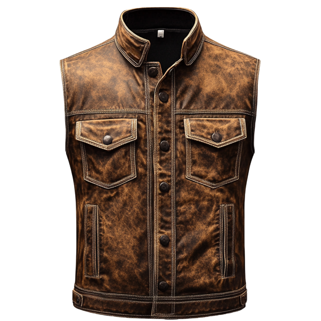 Vintage Distressed Leather Vest for Men