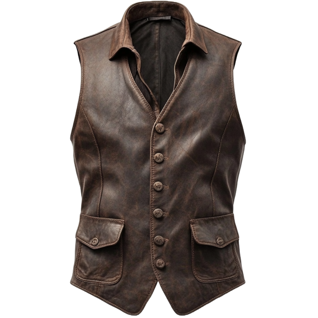 Vintage Distressed Leather Vest for Men