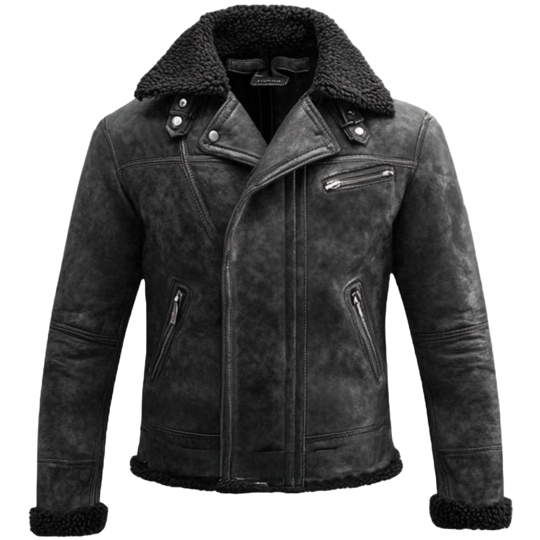 Men's Black Shearling Lined Leather Jacket