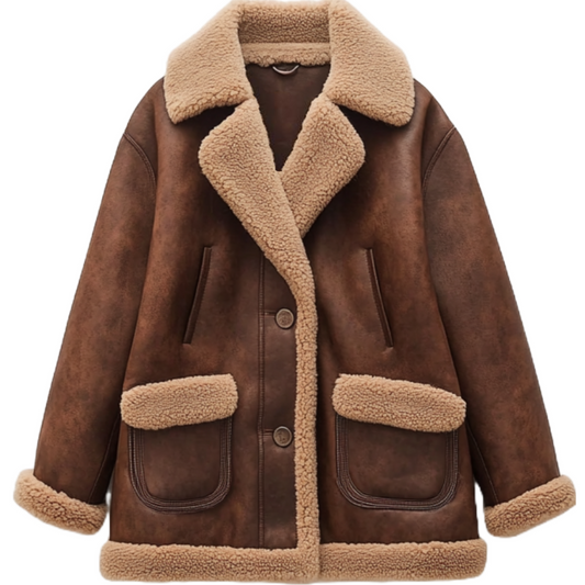 Women's Real Leather Shearling-Lined Jacket - Cozy and Stylish Winter Essential