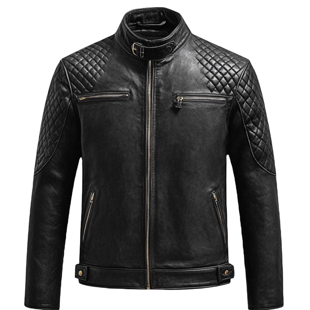 Men's Quilted Black Leather Jacket