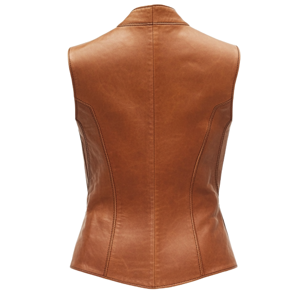 Stylish Women's Tan Leather Vest with Zipper Closure