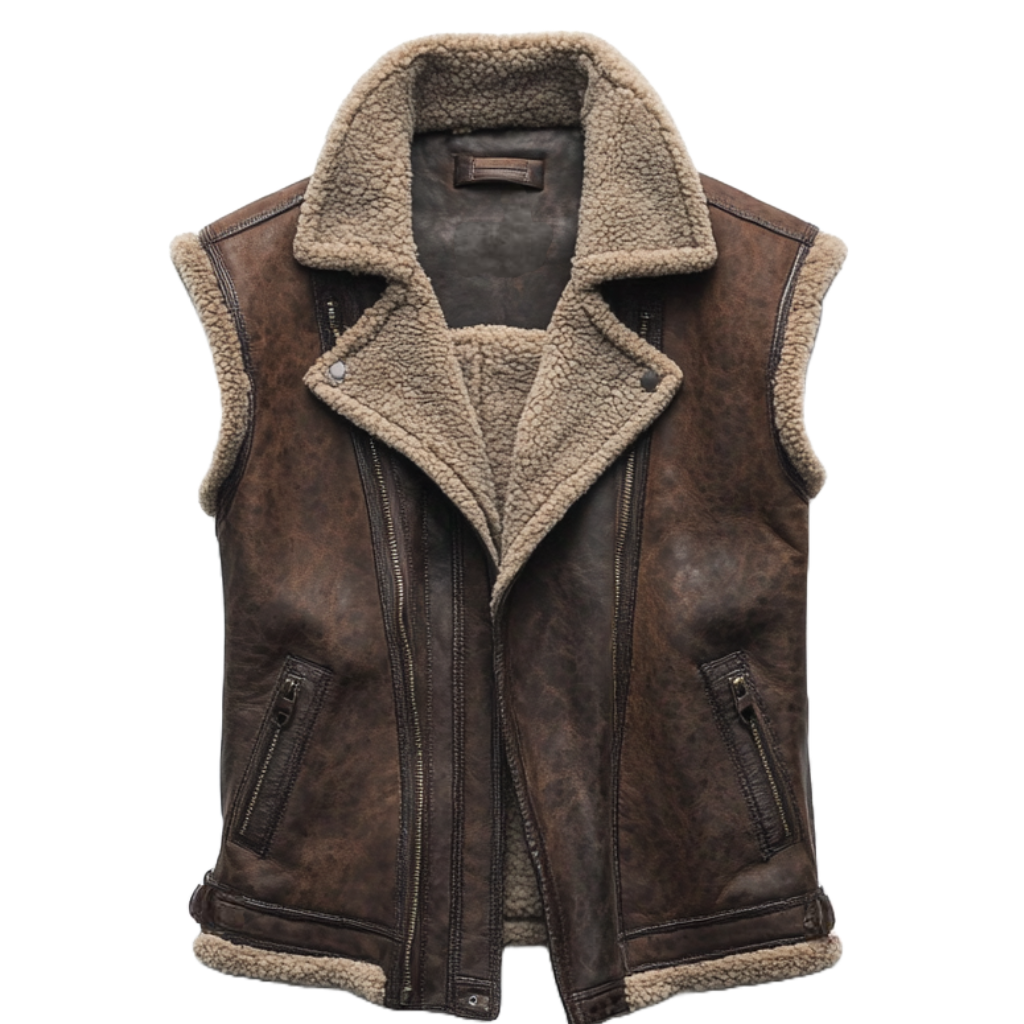 Women's Vintage Brown Shearling Leather Vest