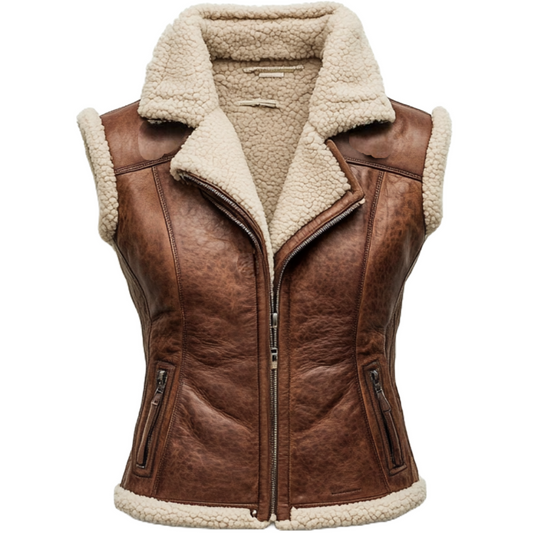 Women's Shearling-Lined Brown Leather Vest