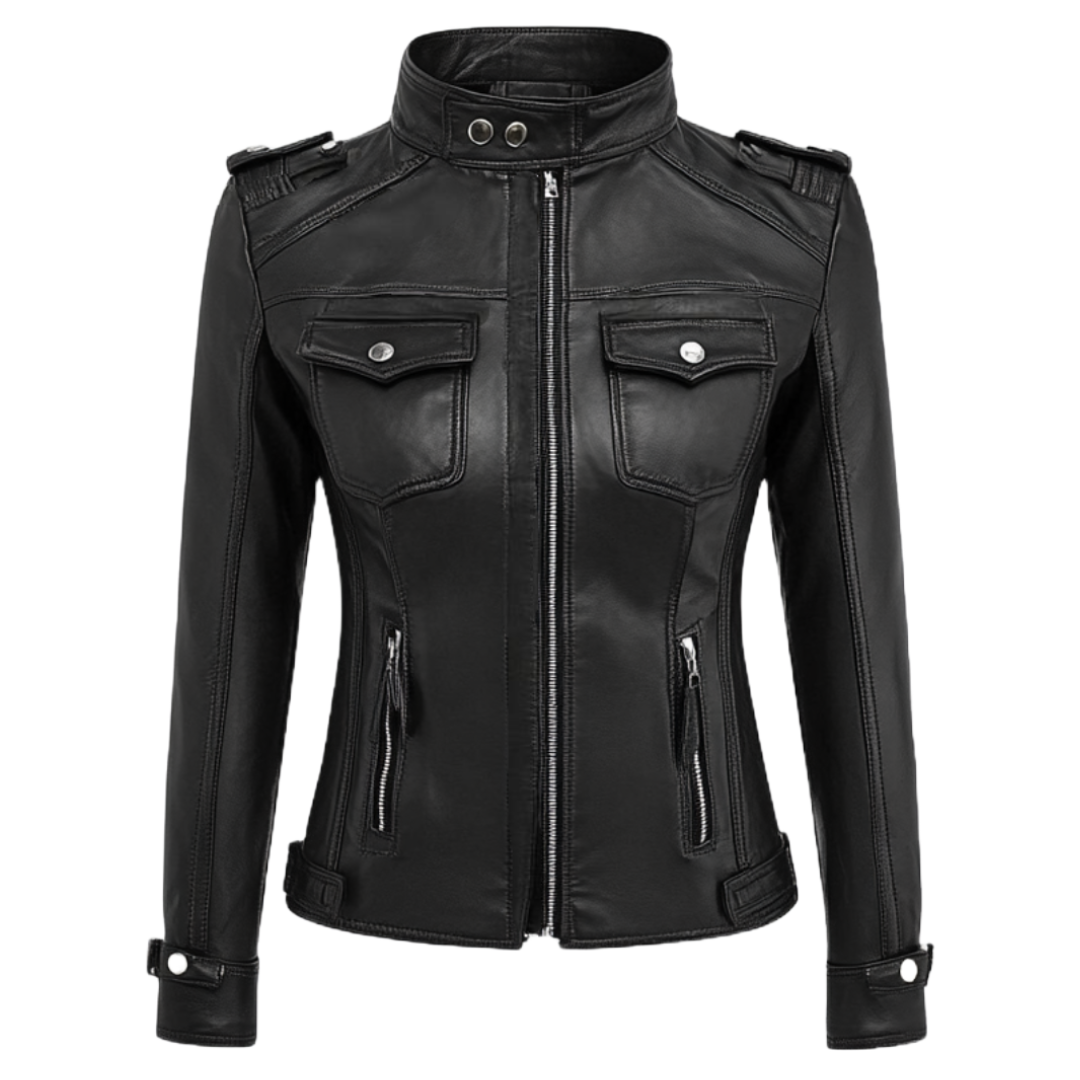 Women's Genuine Leather Military Style Jacket