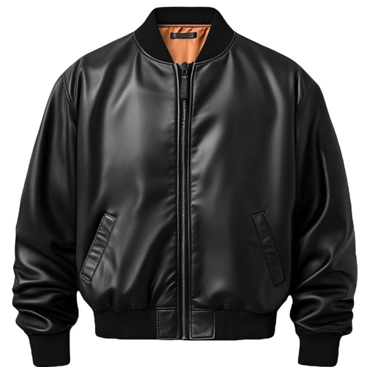 Men’s Classic Black Bomber Leather Jacket