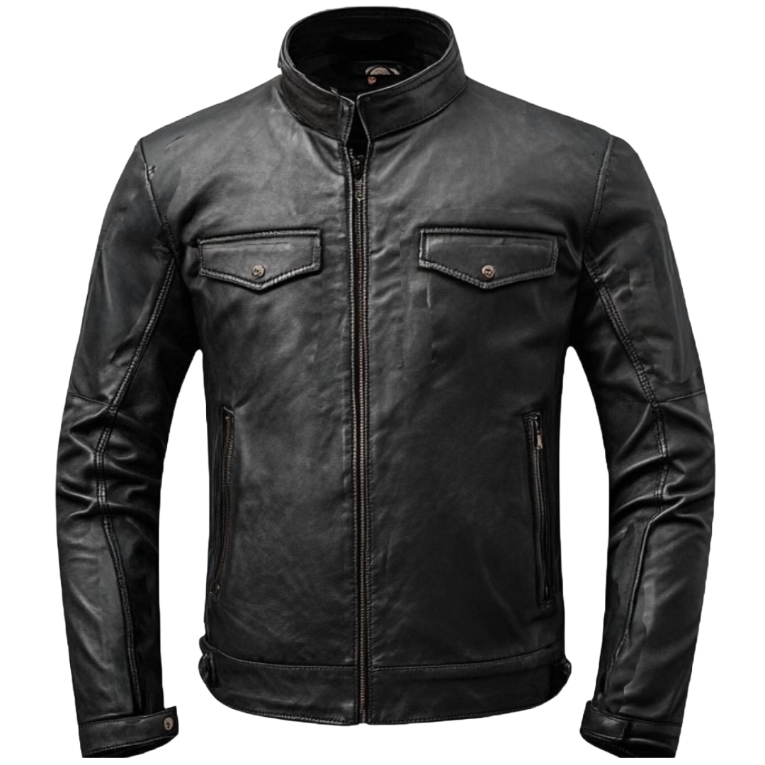 Men’s Classic Black Leather Biker Jacket