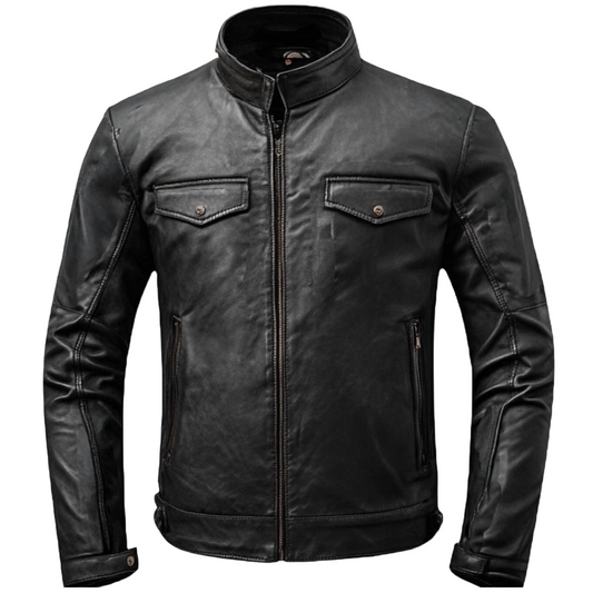 Men’s Classic Black Leather Biker Jacket