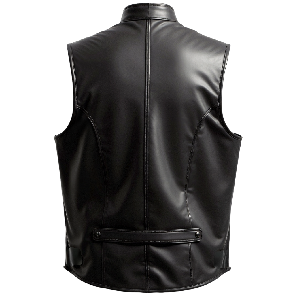 Men's Classic Black Leather Vest with Multi-Pocket Design